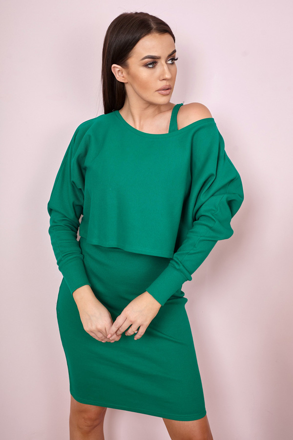 Sukienka z bluzą Dolly prążek Beige i Green